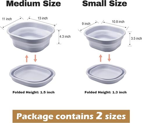 Collapsible Wash Basin Set of 2, Foldable Small Medium Size Wash Basin, Portable Plastic Basins for Laundry, Bottles, Travel, Camping (Pink) in Saudi Arabia