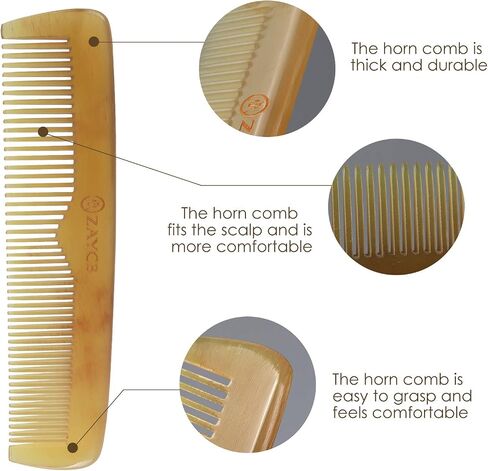 Buffalo Horn Fine Tooth Comb - Anti-Static Hair Comb - Hair Styling Detangling Comb for All Hair Types (Men, Women, Kids) in Saudi Arabia