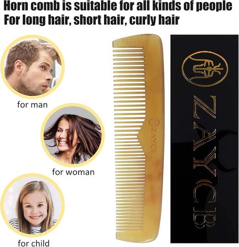 Buffalo Horn Fine Tooth Comb - Anti-Static Hair Comb - Hair Styling Detangling Comb for All Hair Types (Men, Women, Kids) in Saudi Arabia