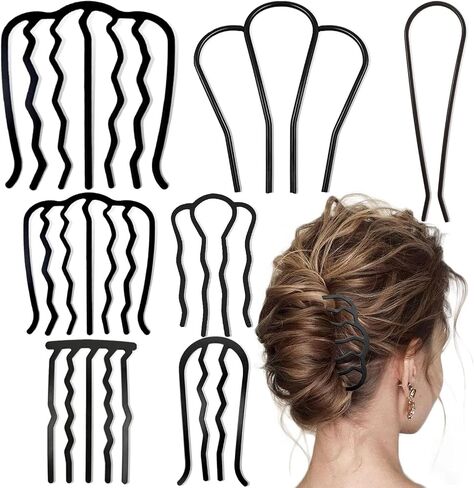 7 Pcs Metal Hair Side Combs Hair Fork Clip Teeth Hair Pin Stick for Updo Bun, U Shape Hair Combs for Vintage Hairstyle Hair Accessories, Thick&Fine Hair Combination in Saudi Arabia