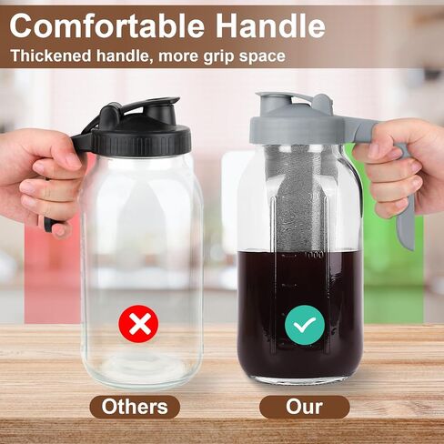 Cold Brew Coffee Maker Pitcher, 64 Oz Heavy Duty Glass Mason Jar Pitcher with V-shaped Pour Spout Handle Lid,Stainless Steel Filter for Iced Coffee,Iced tea,Fruit Drinks,lemonade - Black in Saudi Arabia
