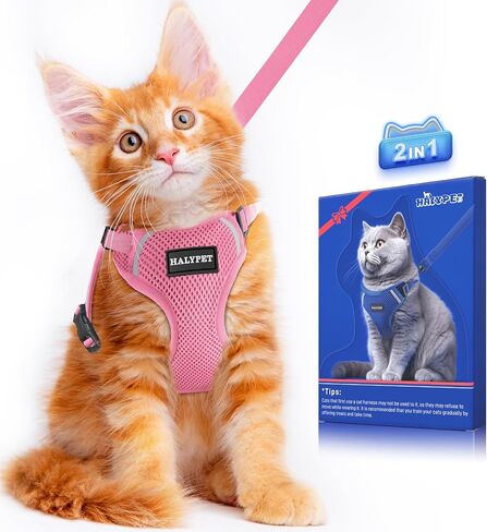 Halypet Cat Harness and Leash Set [ MAX Safety Third Generation ] Escape Proof Soft Adjustable Cat Leash Breathable Comfortable Vest Easy to Wear Kitten Harness for Outdoor Walking Black Small in Kuwait