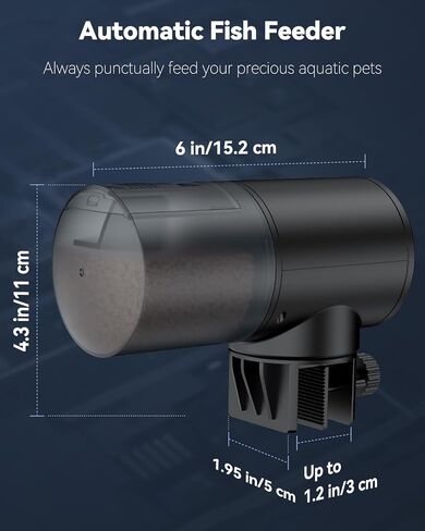 Pawfly Automatic Fish Feeder for Aquarium Auto Vacation Timer Fish Feeder for Fish Tank 60 ml Adjustable Fish Food Dispenser for Pellets Flakes Strips, Battery Operated (Battery Not Included) in Kuwait