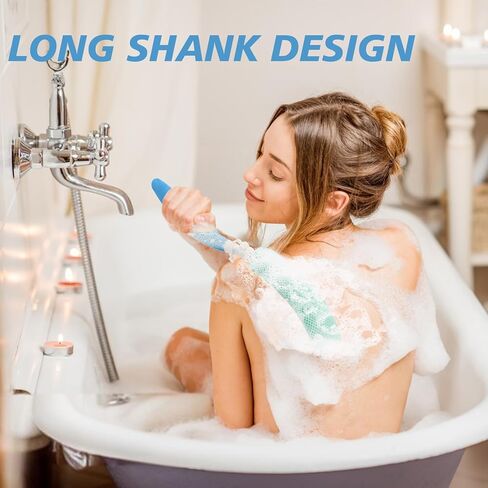 15.35" Back Bath Brush with Sponge,Back Scrubber Bath Mesh with Curved Long Handle Bath Body Brush for Elderly Aid Bathing and Shower in Kuwait