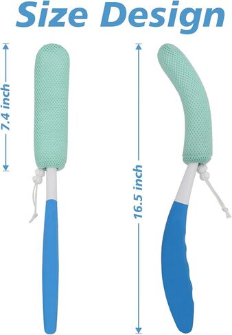 15.35" Back Bath Brush with Sponge,Back Scrubber Bath Mesh with Curved Long Handle Bath Body Brush for Elderly Aid Bathing and Shower in Kuwait