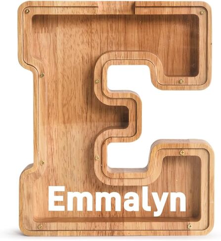 Letter Piggy Bank PrimRend® Personalized Wooden Money Coin Cash Saving Bank for Boys Girls Kids Toddler Gifts for Birthday|Christmas|Baby Shower|Children's Day Medium 9 Inch, Alphabet V in Saudi Arabia