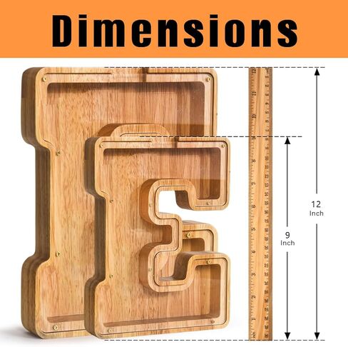 Letter Piggy Bank PrimRend® Personalized Wooden Money Coin Cash Saving Bank for Boys Girls Kids Toddler Gifts for Birthday|Christmas|Baby Shower|Children's Day Medium 9 Inch, Alphabet V in Saudi Arabia
