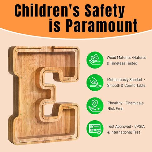 Letter Piggy Bank PrimRend® Personalized Wooden Money Coin Cash Saving Bank for Boys Girls Kids Toddler Gifts for Birthday|Christmas|Baby Shower|Children's Day Medium 9 Inch, Alphabet V in Saudi Arabia