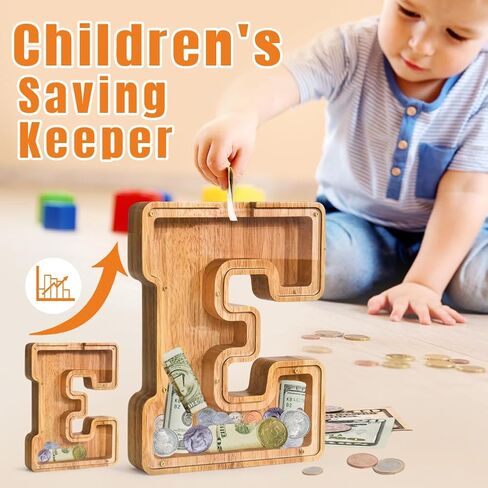 Letter Piggy Bank PrimRend® Personalized Wooden Money Coin Cash Saving Bank for Boys Girls Kids Toddler Gifts for Birthday|Christmas|Baby Shower|Children's Day Medium 9 Inch, Alphabet V in Saudi Arabia