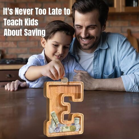 Letter Piggy Bank PrimRend® Personalized Wooden Money Coin Cash Saving Bank for Boys Girls Kids Toddler Gifts for Birthday|Christmas|Baby Shower|Children's Day Medium 9 Inch, Alphabet V in Saudi Arabia