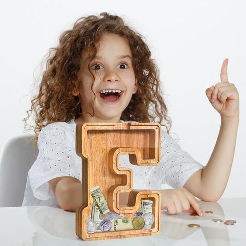 Letter Piggy Bank PrimRend® Personalized Wooden Money Coin Cash Saving Bank for Boys Girls Kids Toddler Gifts for Birthday|Christmas|Baby Shower|Children's Day Medium 9 Inch, Alphabet V in Saudi Arabia