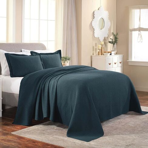 Superior Cotton Fleur De Lis Bedspread Set, Warm Blankets, All-Season Bedding, Bedroom Decor, Decorative Boho Medallion Coverlet, Includes 1 Bedspread, 2 Pillow Shams, Queen, White in Saudi Arabia