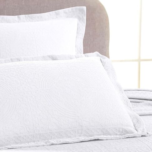 Superior Cotton Fleur De Lis Bedspread Set, Warm Blankets, All-Season Bedding, Bedroom Decor, Decorative Boho Medallion Coverlet, Includes 1 Bedspread, 2 Pillow Shams, Queen, White in Saudi Arabia