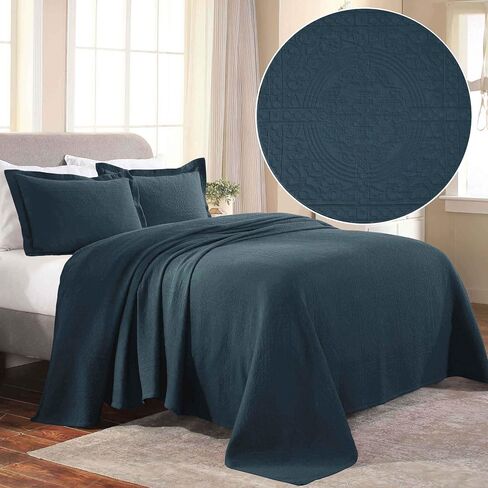 Superior Cotton Fleur De Lis Bedspread Set, Warm Blankets, All-Season Bedding, Bedroom Decor, Decorative Boho Medallion Coverlet, Includes 1 Bedspread, 2 Pillow Shams, Queen, White in Saudi Arabia