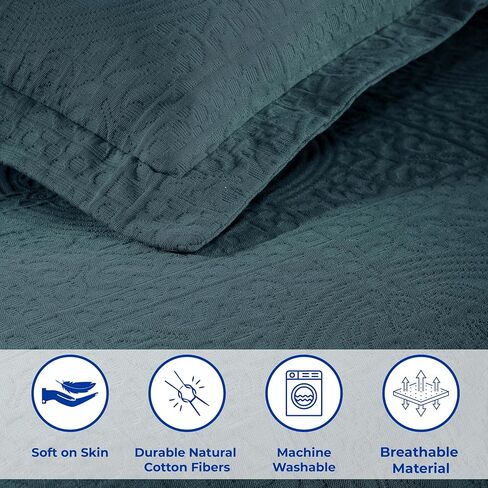 Superior Cotton Fleur De Lis Bedspread Set, Warm Blankets, All-Season Bedding, Bedroom Decor, Decorative Boho Medallion Coverlet, Includes 1 Bedspread, 2 Pillow Shams, Queen, White in Saudi Arabia
