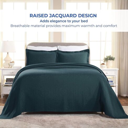 Superior Cotton Fleur De Lis Bedspread Set, Warm Blankets, All-Season Bedding, Bedroom Decor, Decorative Boho Medallion Coverlet, Includes 1 Bedspread, 2 Pillow Shams, Queen, White in Saudi Arabia
