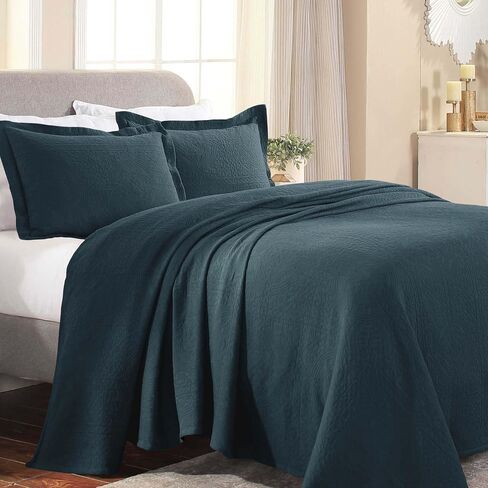 Superior Cotton Fleur De Lis Bedspread Set, Warm Blankets, All-Season Bedding, Bedroom Decor, Decorative Boho Medallion Coverlet, Includes 1 Bedspread, 2 Pillow Shams, Queen, White in Saudi Arabia