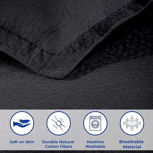 طقم مفرش سرير فلور دي ليز من القطن الفاخر، بطانيات دافئة، مفروشات لجميع المواسم، ديكور غرفة النوم، غطاء ميدالية بوهو مزخرف، يتضمن مفرش سرير واحد، 2 غطاء وسادة، الملكة، أبيض in Kuwait