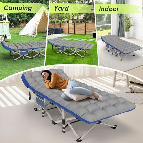 Suteck Camping Cot, 32In XXL Folding Camping Cot Heavy Duty Sleeping Bed for Adults 1200D Double Layer Oxford Cots for Camping W/Pilllow Mattress Carry Bag for Home Office Travel in Saudi Arabia