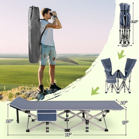Suteck Camping Cot, 32In XXL Folding Camping Cot Heavy Duty Sleeping Bed for Adults 1200D Double Layer Oxford Cots for Camping W/Pilllow Mattress Carry Bag for Home Office Travel in Saudi Arabia