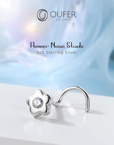 OUFER 20G Nose Rings, 925 Sterling Siver Nose Studs, Flower Nostril Nose Piercing Jewelry, Cute Nose Rings Studs, Clear CZ Nose Rings For Women in Saudi Arabia