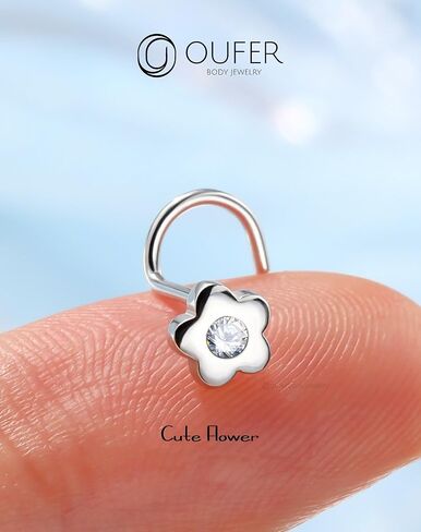 حلقات أنف OUFER 20G، ترصيع أنف من الفضة الإسترلينية 925، مجوهرات ثقب الأنف على شكل زهرة، حلقات أنف لطيفة، حلقات أنف شفافة تشيكوسلوفاكيا للنساء in Kuwait
