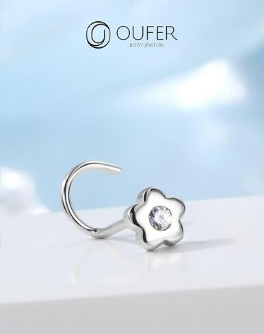 حلقات أنف OUFER 20G، ترصيع أنف من الفضة الإسترلينية 925، مجوهرات ثقب الأنف على شكل زهرة، حلقات أنف لطيفة، حلقات أنف شفافة تشيكوسلوفاكيا للنساء in Kuwait
