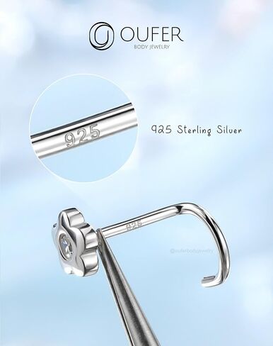 حلقات أنف OUFER 20G، ترصيع أنف من الفضة الإسترلينية 925، مجوهرات ثقب الأنف على شكل زهرة، حلقات أنف لطيفة، حلقات أنف شفافة تشيكوسلوفاكيا للنساء in Kuwait