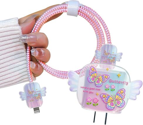 Butterfly Cable Protector for iPhone Charger with Wings Design, Cute Pretty Flower Pattern Data Line USB Cover Wire Cord Saver Lightning Cable Case for iPhone 11 12 13 14 Pro Max Plus in Kuwait