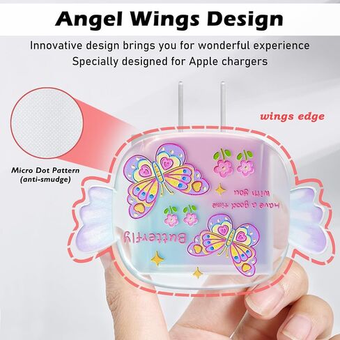 Butterfly Cable Protector for iPhone Charger with Wings Design, Cute Pretty Flower Pattern Data Line USB Cover Wire Cord Saver Lightning Cable Case for iPhone 11 12 13 14 Pro Max Plus in Kuwait