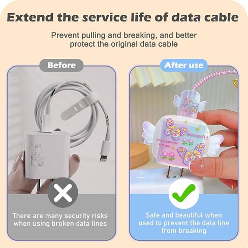 Butterfly Cable Protector for iPhone Charger with Wings Design, Cute Pretty Flower Pattern Data Line USB Cover Wire Cord Saver Lightning Cable Case for iPhone 11 12 13 14 Pro Max Plus in Kuwait