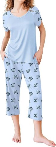 Ekouaer Pajamas for Women Set Short Sleeve Pj Sets Pullover Tops & Capri Pants 2 Piece Sleepwear Loungewear S-XXL in Saudi Arabia