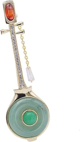 14K Gold Pipa-Shaped Brooch with Moissanite Accents - Elegant Chinoiserie Handcrafted Jewelry, Unique Shawl Pin for Women, Ideal Gift for Birthdays and Special Events in Kuwait