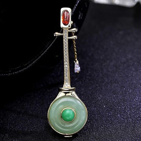 14K Gold Pipa-Shaped Brooch with Moissanite Accents - Elegant Chinoiserie Handcrafted Jewelry, Unique Shawl Pin for Women, Ideal Gift for Birthdays and Special Events in Kuwait