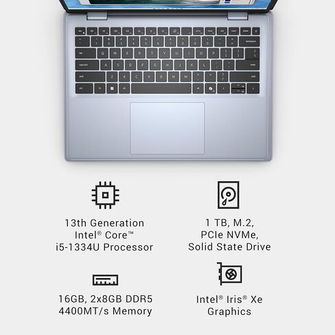 Dell Inspiron 5440 Laptop - 14.0-inch 16:10 FHD+ (1920x1200) Display, Intel Core i5-1334U Processor, 16GB DDR5 RAM, 1TB SSD, Intel Iris Xe Graphics, Windows 11 Pro, Onsite Service - Ice Blue in Saudi Arabia
