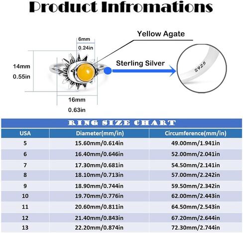 Womens Natural Green Emerald Stone Sun Crescent Moon Ring,Retro S925 Sterling Silver Real Crystal Quartz Gemstone Boho Bohemian Statement Ring Jewelry for Women (A09_Emerald Jade, 9) in Kuwait