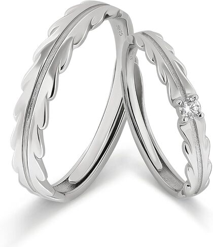 Meissa Sterling Silver 2 Pcs Matching Rings for Couples Fashion Couple Rings Set Wide Wedding Bands for Men and Women Promise Rings Travel Engagement Rings Non Tarnish, Set of Two Rings in Saudi Arabia