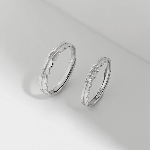 Meissa Sterling Silver 2 Pcs Matching Rings for Couples Fashion Couple Rings Set Wide Wedding Bands for Men and Women Promise Rings Travel Engagement Rings Non Tarnish, Set of Two Rings in Saudi Arabia