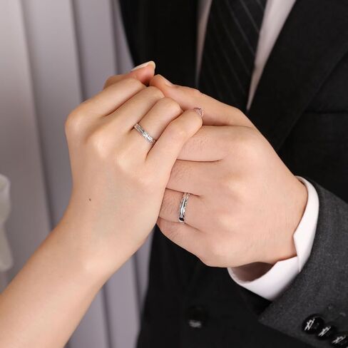 Meissa Sterling Silver 2 Pcs Matching Rings for Couples Fashion Couple Rings Set Wide Wedding Bands for Men and Women Promise Rings Travel Engagement Rings Non Tarnish, Set of Two Rings in Saudi Arabia