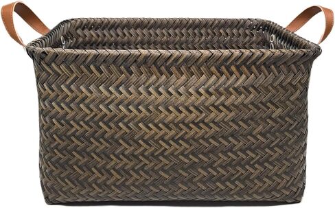 GIB Wicker Storage Baskets for Shelves with Handles 4 Pack, 15"x11" Hand Woven Decorative Rectanguler Baskets Bins Organizer for Blankets Clothes Laundry Bathroom Nursery Picnic, Brown in Kuwait