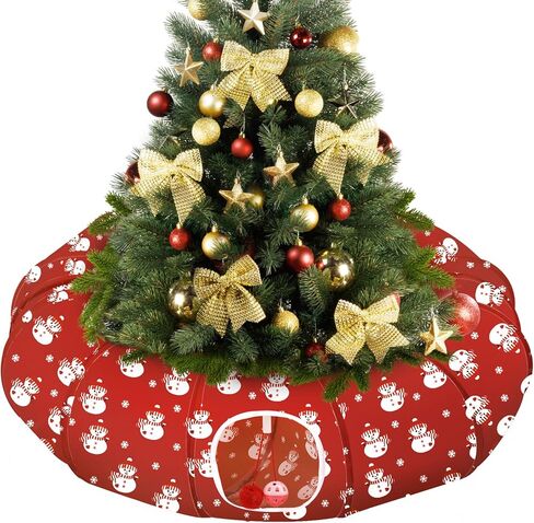 Pawaboo Cat Tunnel Bed Under Christmas Tree 35.4'', Decorative Christmas Style Kitty Tube Tunnel with Toy Ball, Christmas Cat Toy Circle Tunnel (Red Star) in Saudi Arabia