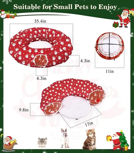 Pawaboo Cat Tunnel Bed Under Christmas Tree 35.4'', Decorative Christmas Style Kitty Tube Tunnel with Toy Ball, Christmas Cat Toy Circle Tunnel (Red Star) in Saudi Arabia