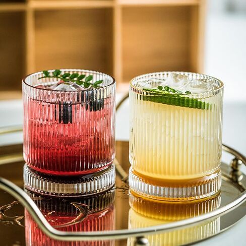Ribbed Glass Cups Set, 13oz Vintage Drinking Glassware Set, 4 Piece Premium Glassware, Elegant Mixed Glassware Set, Origami Style Cocktail Glasses, Great for Cocktail, Whisky & Beverages (4PCS) in Saudi Arabia