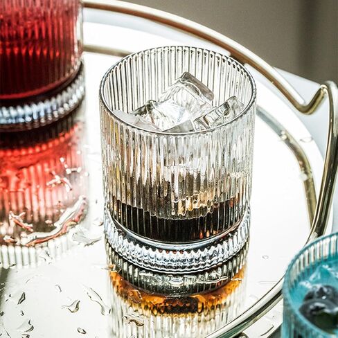 Ribbed Glass Cups Set, 13oz Vintage Drinking Glassware Set, 4 Piece Premium Glassware, Elegant Mixed Glassware Set, Origami Style Cocktail Glasses, Great for Cocktail, Whisky & Beverages (4PCS) in Saudi Arabia