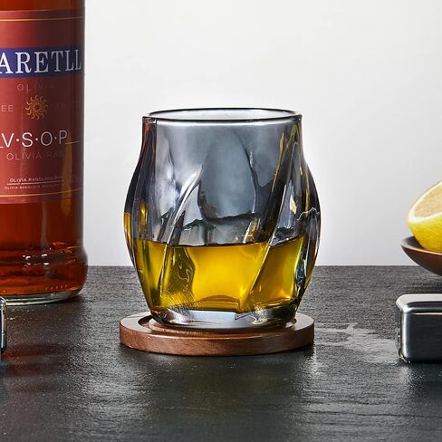 Whiskey Glasses Set of 2, Rocks Glass, 8.5 OZ Drinking Glasses, Creative Twisted Crystal Old Fashioned Cocktail Glass Tumbler for Bourbon, Scotch, Tequila, Cognac, Rum in Saudi Arabia