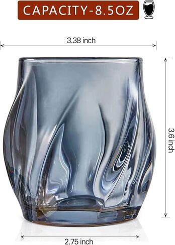 Whiskey Glasses Set of 2, Rocks Glass, 8.5 OZ Drinking Glasses, Creative Twisted Crystal Old Fashioned Cocktail Glass Tumbler for Bourbon, Scotch, Tequila, Cognac, Rum in Saudi Arabia
