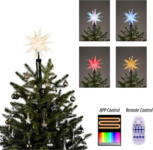 Christmas Star Tree Topper Lighted Plug in, 15.7 Inch Outdoor Foldable Lightweight Moravian Star Tree Topper, Timer & Smart Colorful Remote Control, Christmas Hanging Star with Lights in Saudi Arabia