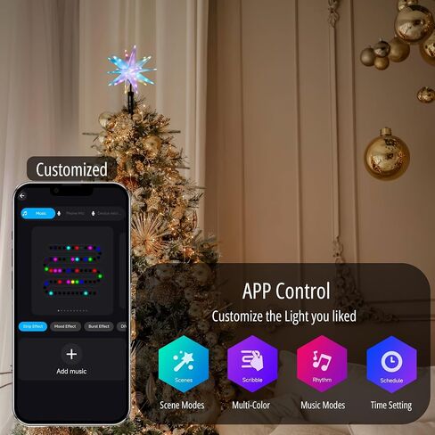 Christmas Star Tree Topper Lighted Plug in, 15.7 Inch Outdoor Foldable Lightweight Moravian Star Tree Topper, Timer & Smart Colorful Remote Control, Christmas Hanging Star with Lights in Saudi Arabia
