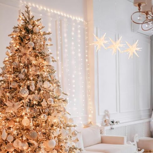 Christmas Star Tree Topper Lighted Plug in, 15.7 Inch Outdoor Foldable Lightweight Moravian Star Tree Topper, Timer & Smart Colorful Remote Control, Christmas Hanging Star with Lights in Saudi Arabia