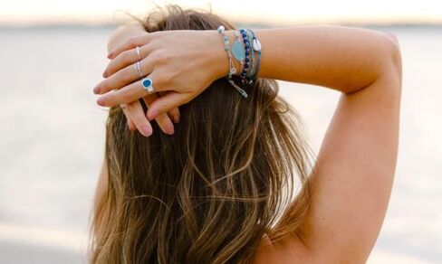 Ocean Blue Sea Glass Adjustable Bracelet-Made From Recycled Glass-Light Blue Free Form Sea Glass Piece with Waterproof Gray Thread-Unique Gift in Kuwait